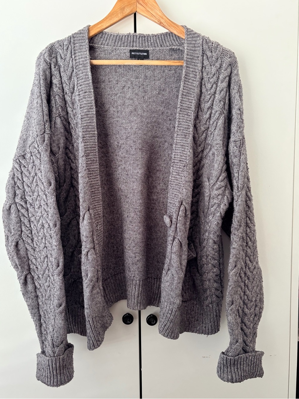 PrettyLittleThing Gray Cable Knit Open Cardigan